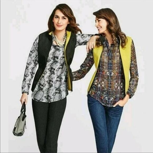 CAbi Women's Reversible Yellow Black Quilted Vest Full Zip Up Size Medium Cute! - Picture 1 of 8